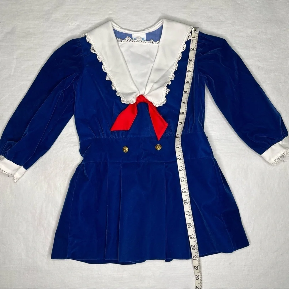 Vtg Bonnie Jean Sailor Dress Blue Velvet